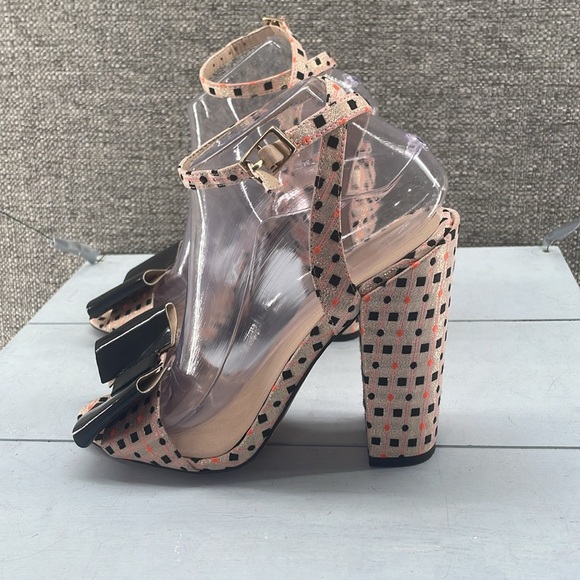 ASOS Sandals Womens 7 or UK 5 Block Heel Bow Polka Dot‎ Square Ankle Strap Prom - Picture 1 of 7